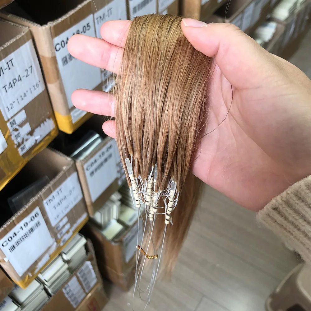 8D Micro Bead Human Hair Extensions 100% Human Hair Natural Brown Invisible Silicone Nano Ring Micro Bead Extensions