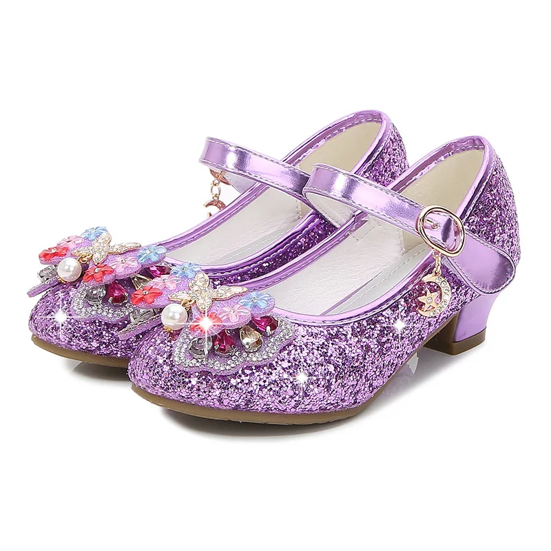 새로운 여름 Bowtie 여자 샌들 어린이 반짝이 하이힐 샌들 공주 파티 신발 키즈 패션 라인 석 Sandalias CSH823