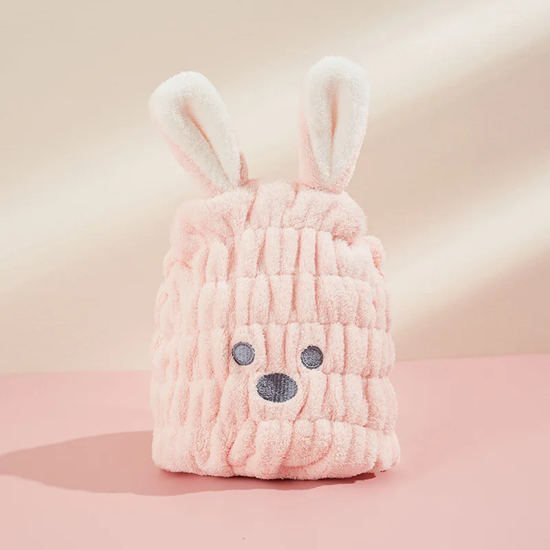 Shower cap kids wipe hair towel wrap hair towel dry hat cute cartoon bunny strong absorbent quick-drying hat