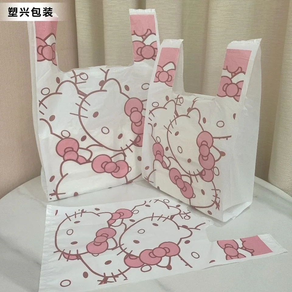 Reusable Plastic Bag Hello Kitty Cartoon Printing Girl Snack Biscuit Supermarket Shopping Gift