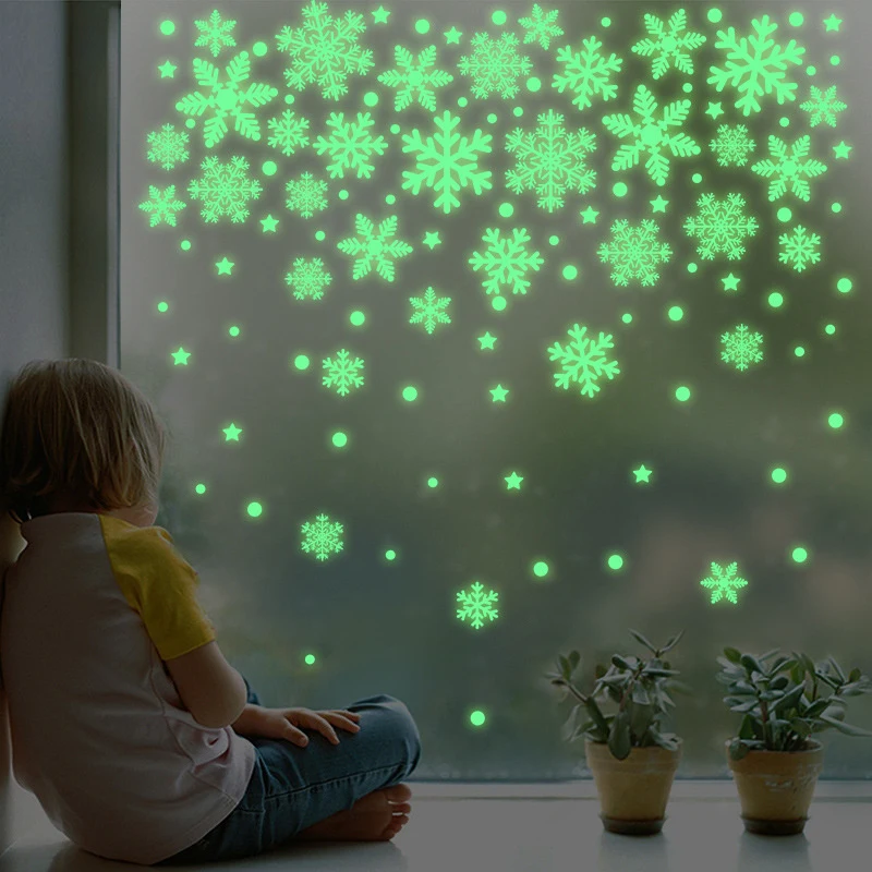 1set Christmas Luminous Snowflake Wall Stickers Glow In The Dark Ceiling Wall Window Decals Xmas Festival Birthday Party Decor
