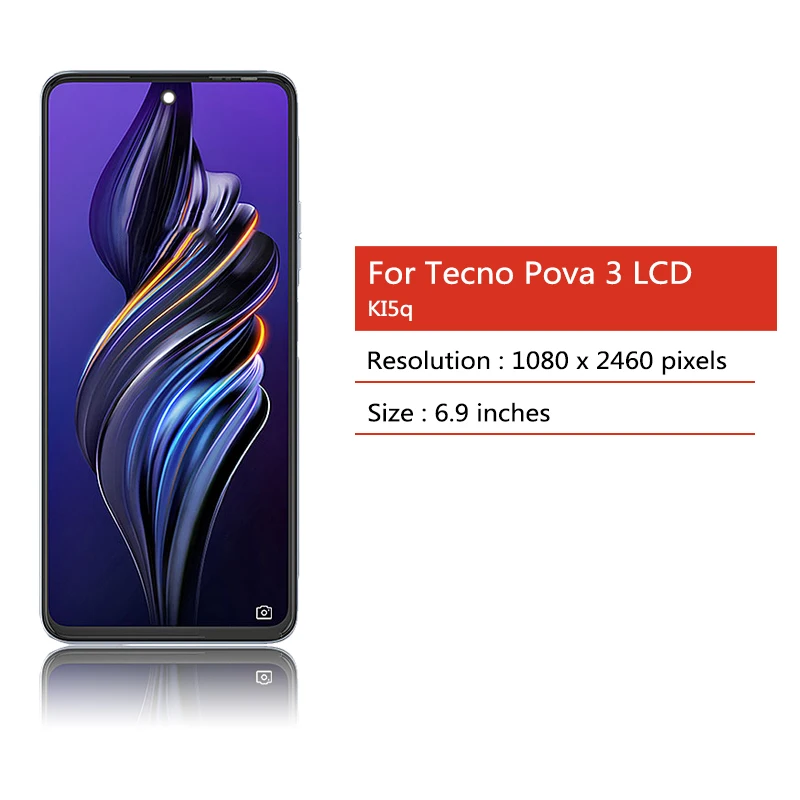 Tecno Pova 3 LF7n LCD 디스플레이 터치 패널 스크린 디지타이저 어셈블리, 프레임 포함, 6.9 인치 AAA