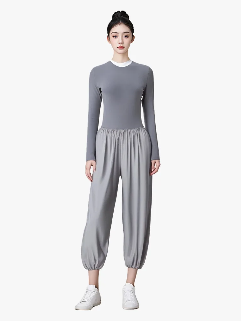 Women's summer loose and versatile trendy casual pants, wide leg sleeping pants, lantern pants, gray pants 6