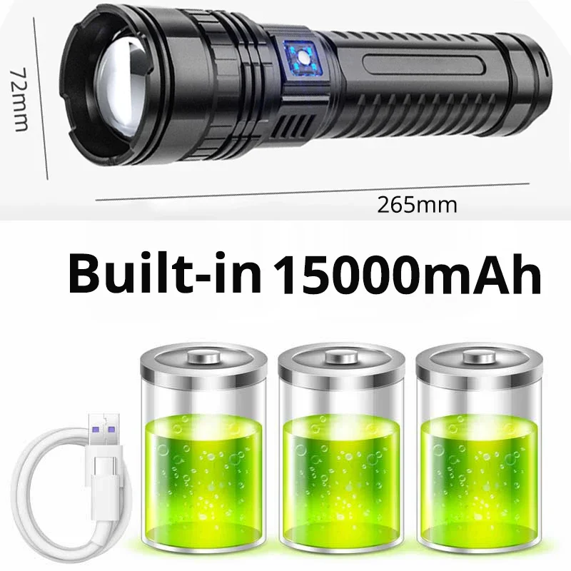 Description Picture 2 of item15000mah Built-in Battery 1000W Most Powerful Led Flashlights Tactical Flash Light Emergency Spotlights 4km Holiday Gifts