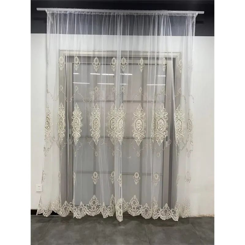 Luxurious Style Tulle Curtain for Living Room Bedroom Embroidery Flower Indoor Decorative Window Sheer Home Customize 5