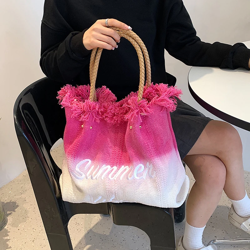 Luxury Designer Women's Shoulder Bags In 2023 Fashion New Contrasting Color Large Capacity Ladies Handbag Female Tassel Tote Bag