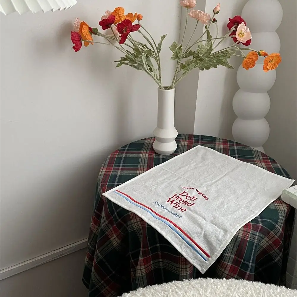 Vintage English Letter Desktop Mat Cotton 35*44cm Embroidered Napkins Delicate Square Table Decoration Cloth Background Props
