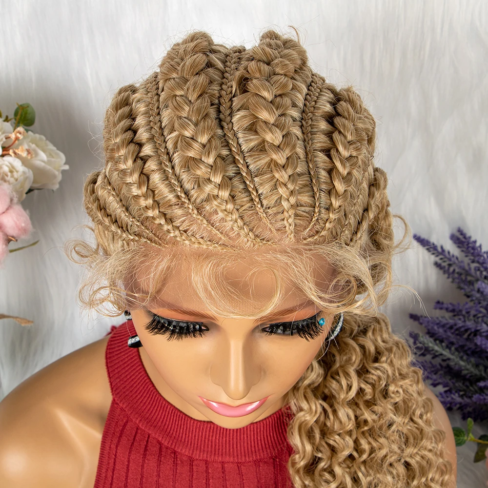 28 Inch Blonde Color Synthetic Lace Front Braided Wigs for Black Women Crochets Braids Hair Wig Pre Plucked with Baby Hair