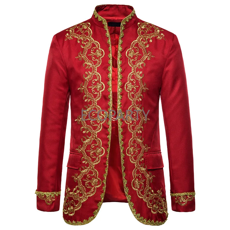 Men's Black Single Button Embroidery Suit Jacket Brand Stand Collar Slim Fit Wedding Groom Blazer Men Stage Singer Costume Homme 5