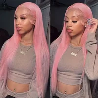 Perruque Lace Front Wig naturelle brésilienne lisse, cheveux humains, rose, 13x4, HD, pre-plucked, Wiltshire, Sophia, en vente 2