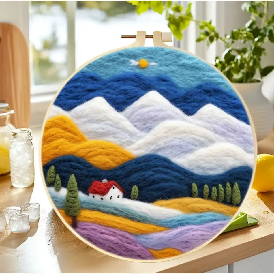 RUOPOTY Scenery Needles Felting Kit Embroidery Frame Wool Felting For Adults Wool Painting Starter Kits Handmade Crafts For Home