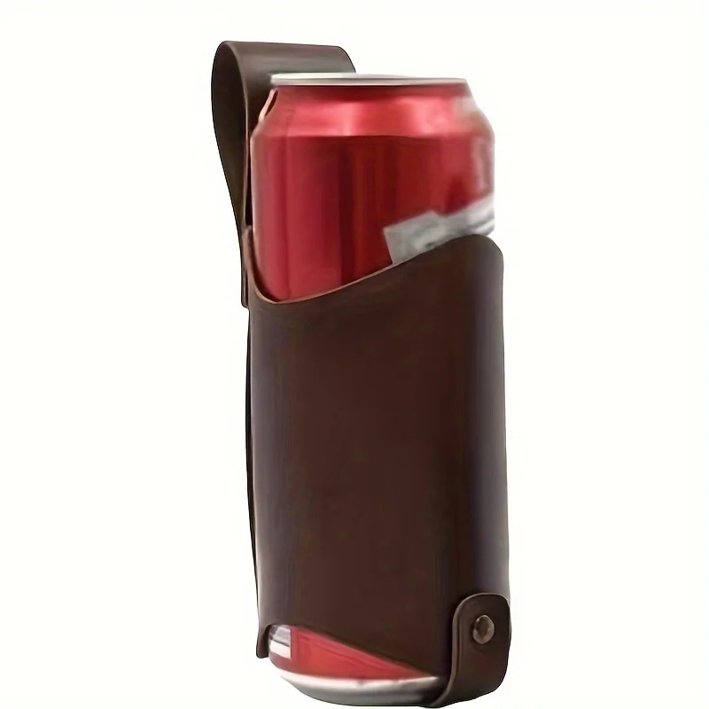 1pc PU Leather Beer Can Holder, Adjustable Waist Belt for 330ml/500ml, Waterproof Men's Outdoor Travel Accessory