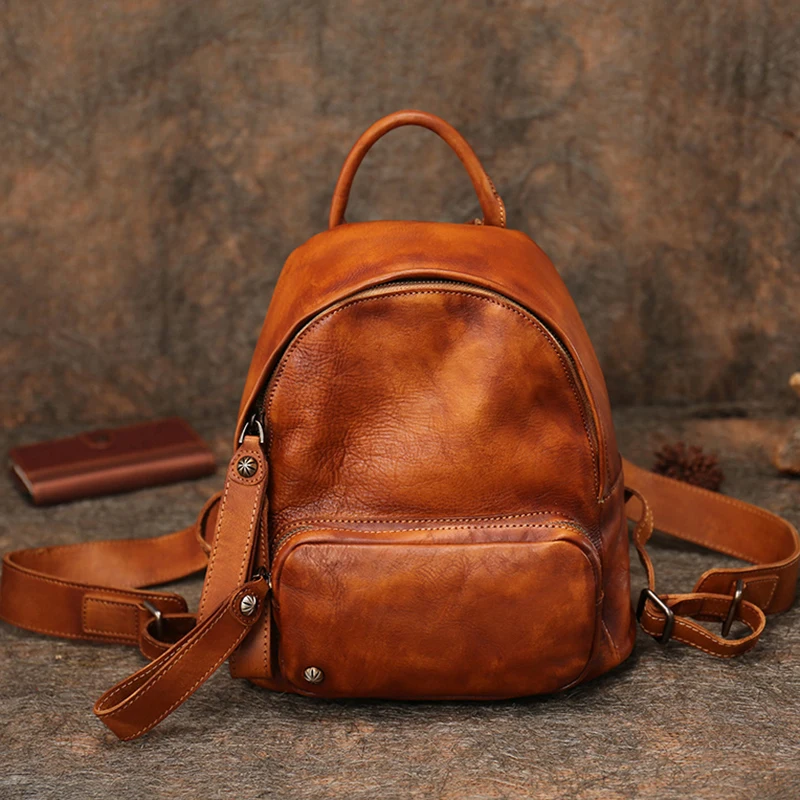 Spring Autumn Classic Leather Splicing Solid Color Retro Style Hardware Women's Large Capacity Backpack 4
