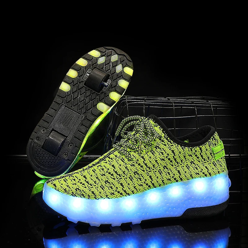 New Children Glowing Mesh Shoe Kids Two Wheels Roller Skates Shoes LED Light Shoe For Boys Girls Charging Sport Casual Sneakers breathable led children wheels shoes usb charging fashion air mesh boys