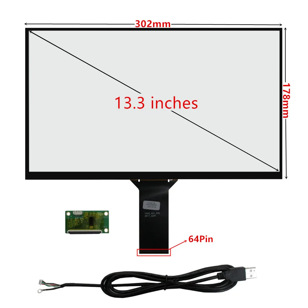 Tablero de Control de controlador de pantalla LCD de Monitor DIY, Kit de pantalla táctil digitalizador Compatible con HDMI para Raspberry/Orange Pi, 13,3 pulgadas