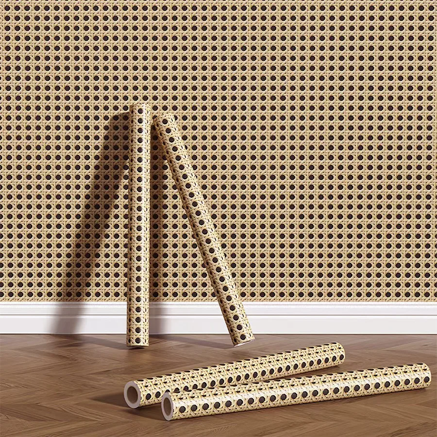 Description Picture 2 of itemRattan Pattern Honeycomb Lattice Self-adhesive Entrance Hall Waterproof Mildew-proof Wallpaper Chinese Style Homestay Decoration