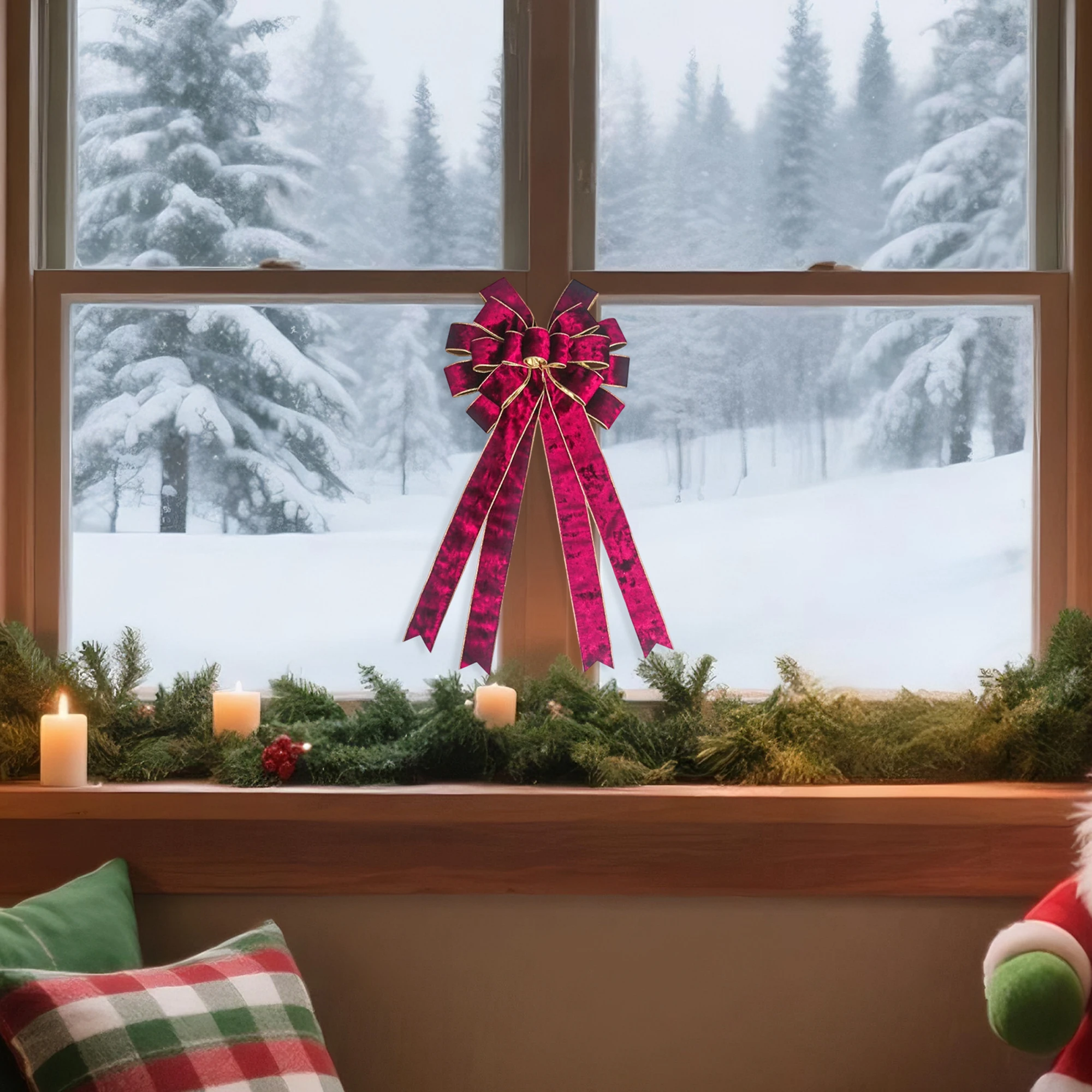 Red Velvet Christmas Tree Topper Bow Large Holiday Decoration Ornament for Home Office Party Festive Decor