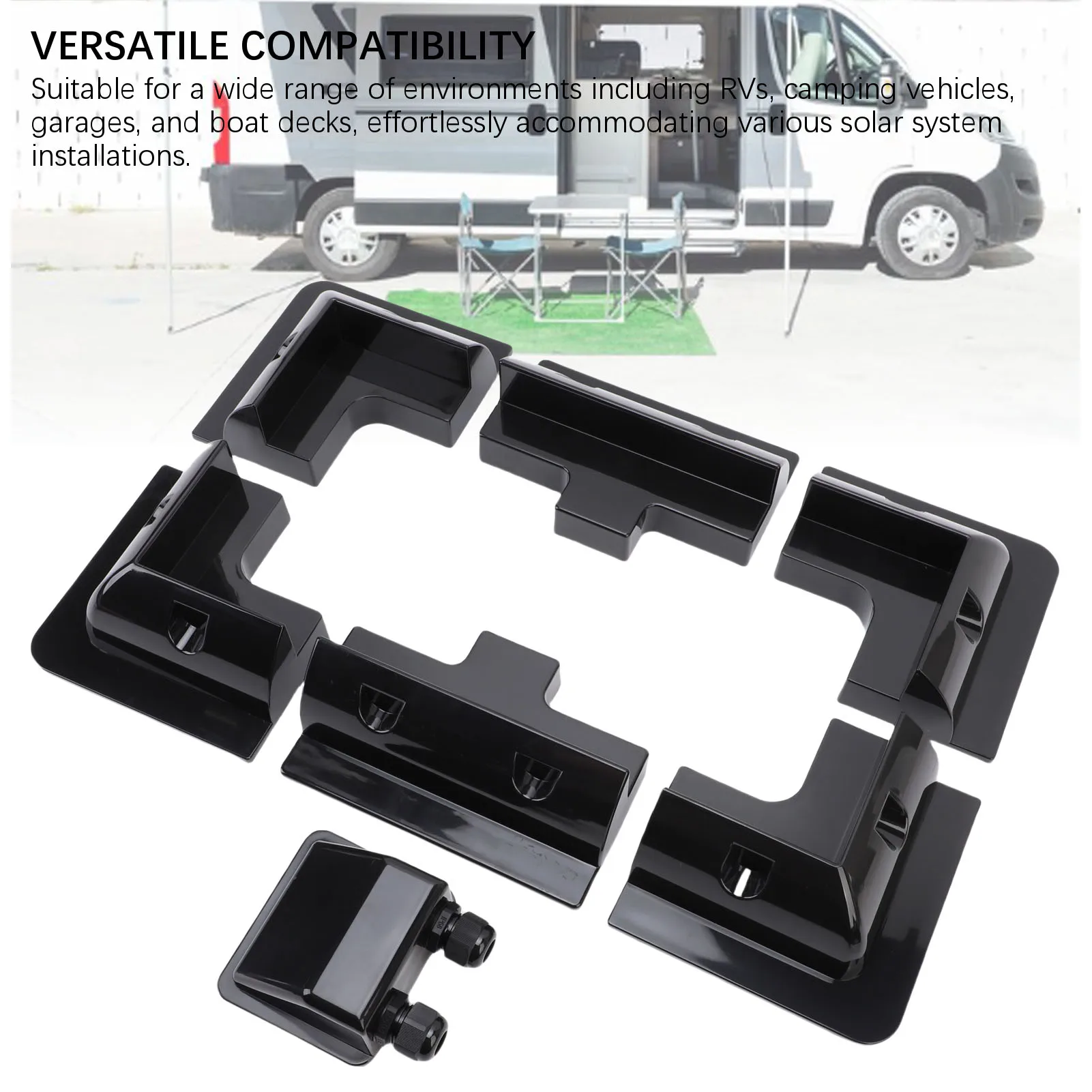 Solar Panel Mounting Brackets ABS Corner Bracket Kit with Junction Box Installation On RV Boats Camping Vehicle Motorhome Roof