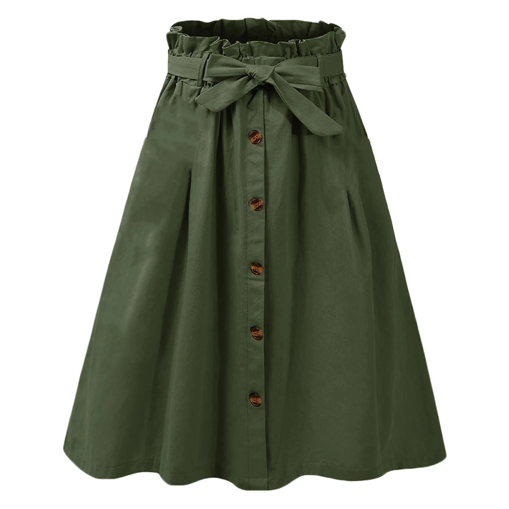 

2023 Summer New Women's Cargo Skirt Buttons Front Solid Color Black Yellow Midi Skirts Elastic Waist Office Lady Jupe RS1073