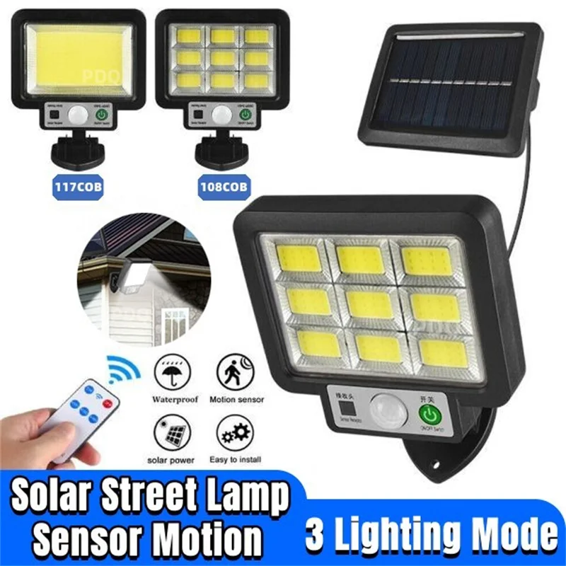

LED Solar Wall Light Outdoor Waterproof 117COB 3 Lighting Mode Motion Sensor Street Lights Solar Security Garden Wall Lighting