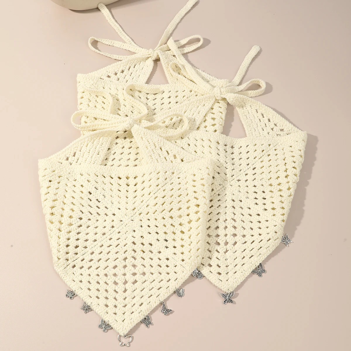 1pc Autumn Winter Warm Triangle Scarf Korean Hollow Knitted Hair Scarf Headband Bohemian Style Travel Literary Photo Headscarf