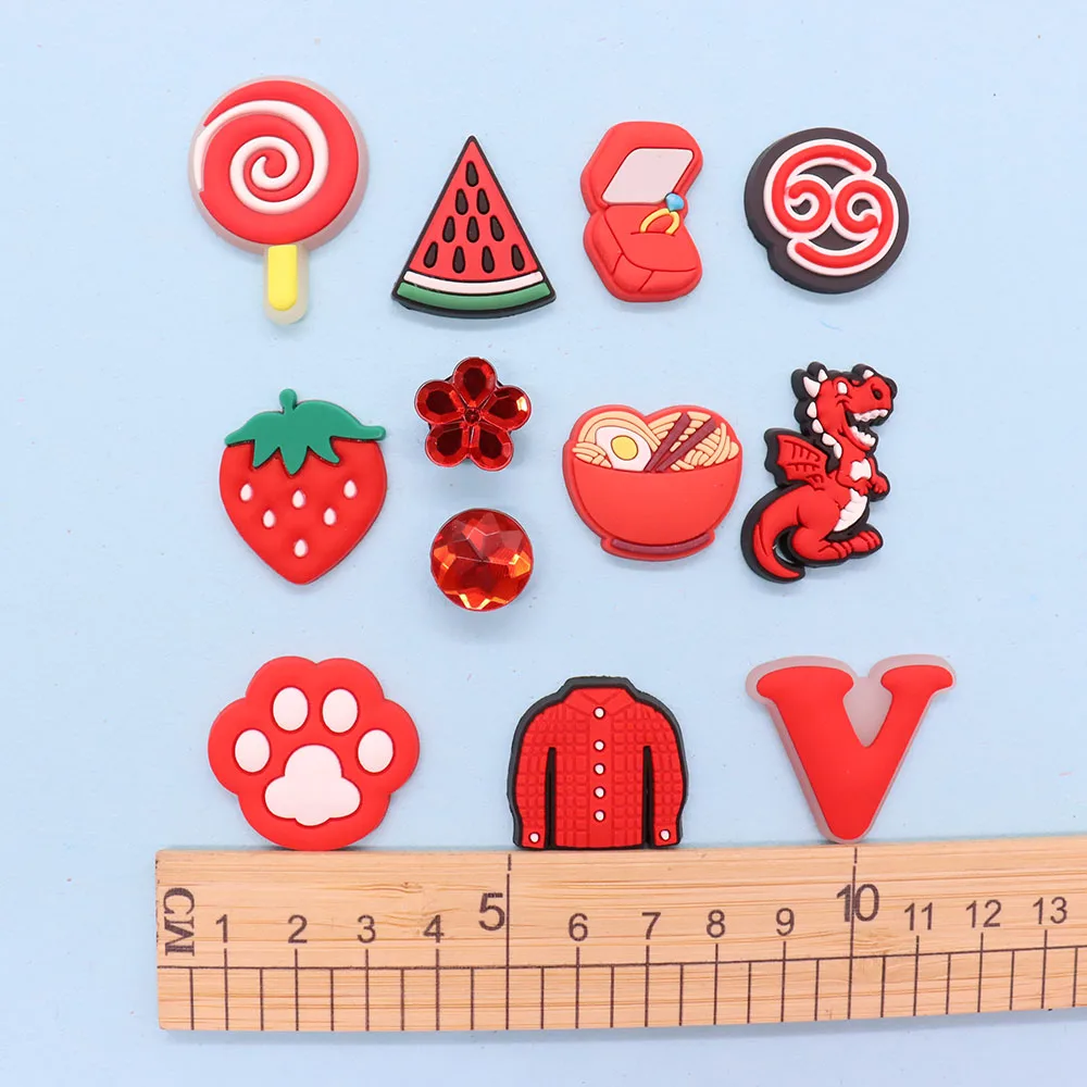 

Mix 50Pcs PVC Croc Charm Clothes Footprints Noodle Flower Lollipop Diamond Ring Dinosaur Strawberry Buckle Clog Fit Wristbands