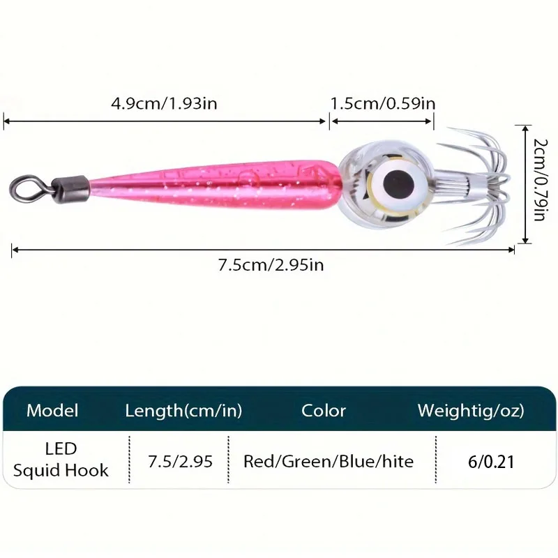 Leurre Lumineux LED Pour Calmar, Pêche En Eau Douce Et Mer, Hameçon Portable 12cm
