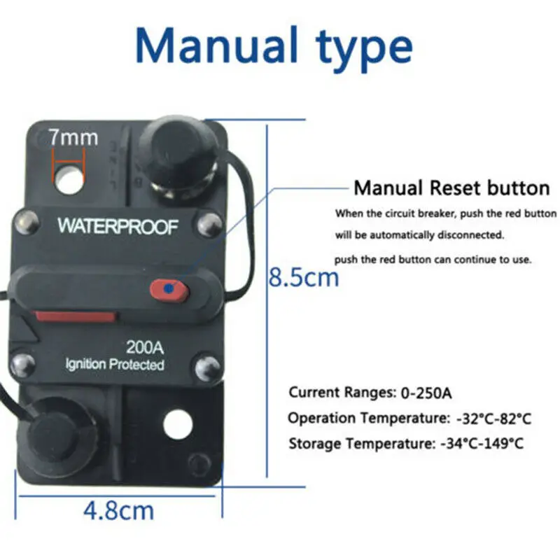 12-48V DC Circuit Breaker Fuse Reset Waterproof 20A 30A 40A 50A 60A 70A 80A 100A 120A 150A 200A 250A 300A AMP for Car Boat Auto circuit breaker resettable fuse