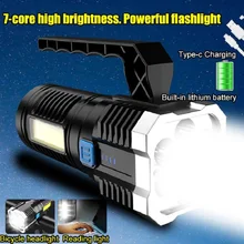 

led multi-function bright flashlight usb charging with side light home COB plastic portable light flashlight