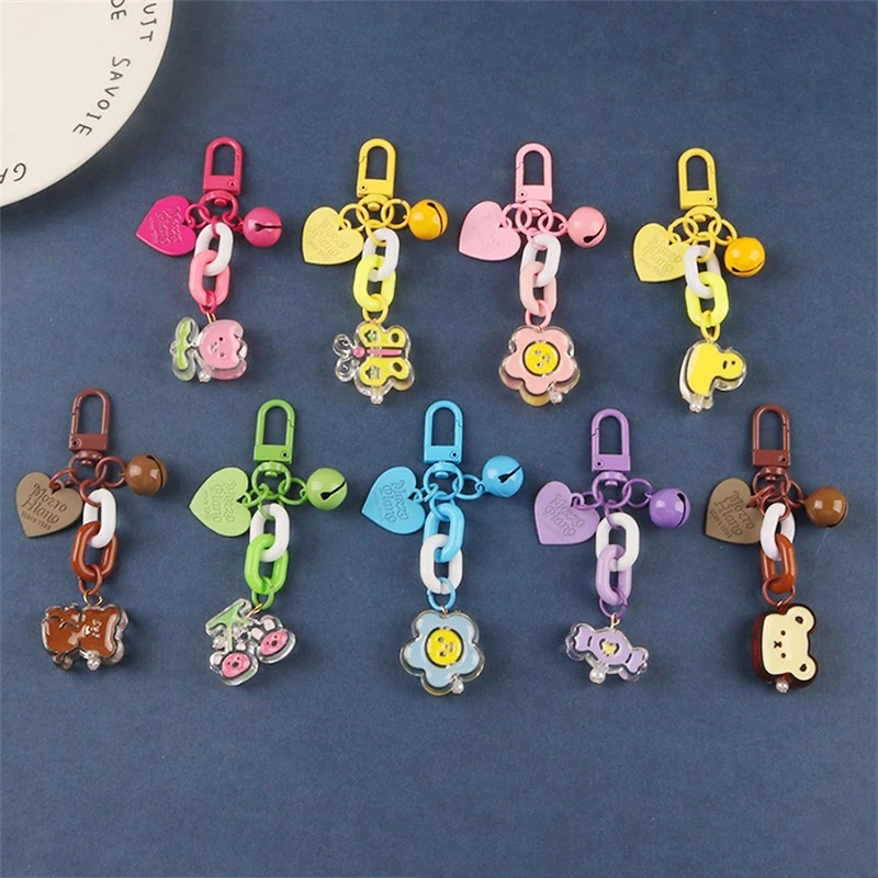 Cute Bear Koalas Duck Key Chain Candy Tulip Butterfly Pendant Bell Key Ring Backpack Car Charms Decoration Bag Accessories