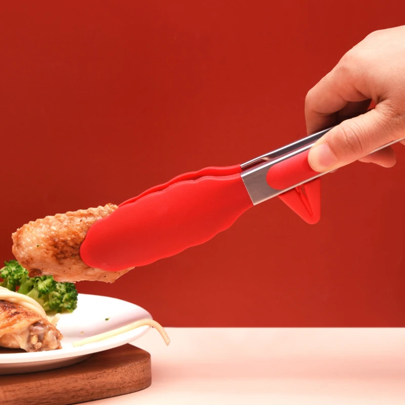 

1pcs Silicone BBQ Grilling Tong Kitchen Cooking Salad Bread Serving Non-Stick Barbecue Clip Clamp Stainless Steel Tools Gadgets