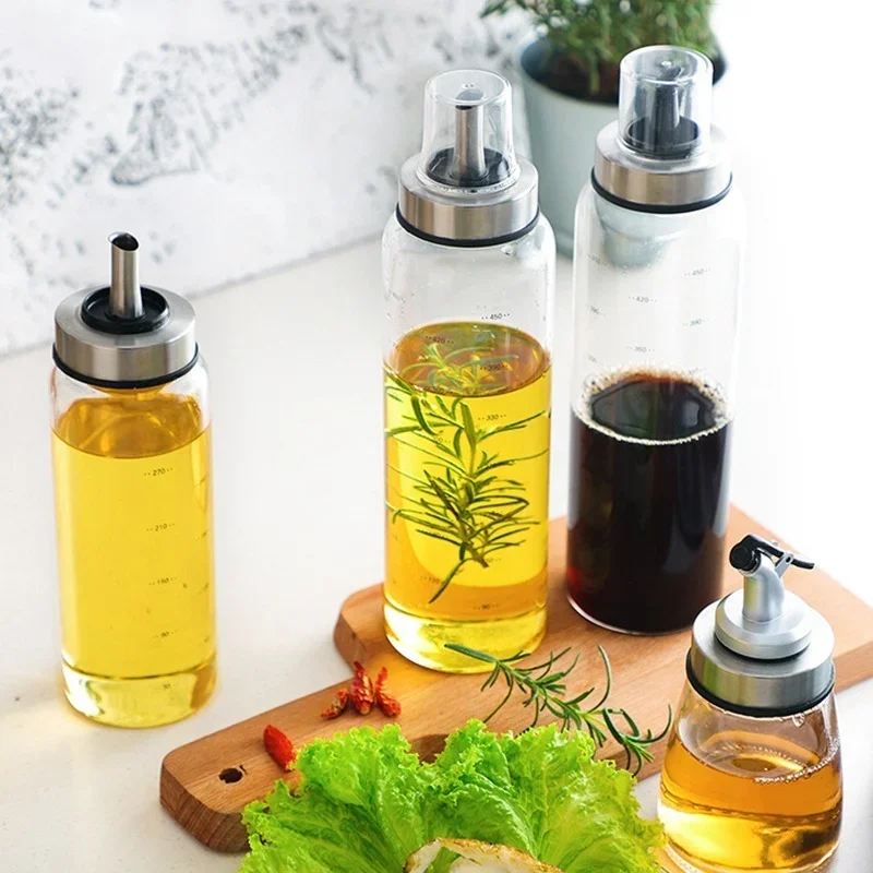 Food Storage Container Oil Container Sauce Squeeze Bottles Durable High Borosilicate Glass Oil Bottle Leak-Proof Seasoning Storage Pot Soy Sauce Jar Vinegar Bottle Kitchen Gadget