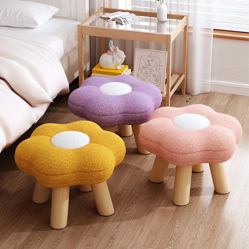

Small Foot Stool with Wood Leg for Living Room, Reposapiés Bedroom Kitchen Ottoman Foot Rest Under Desk Cute Flower Footstools발판