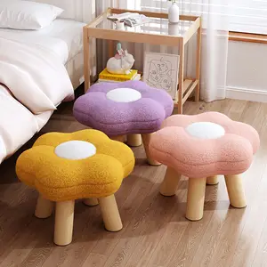 Small Foot Stool with Wood Leg for Living Room, Reposapiés Bedroom