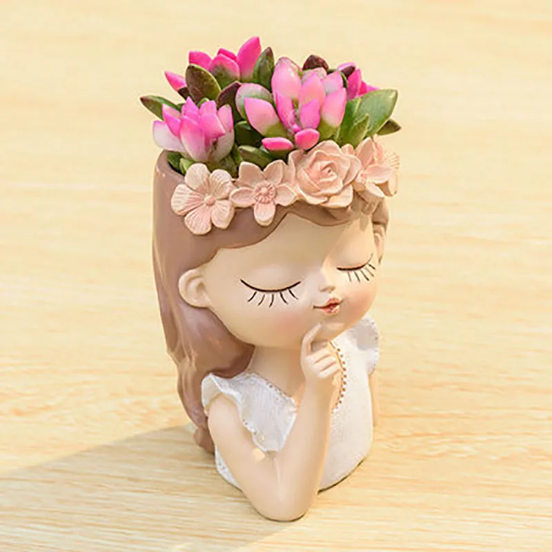 Cute Girl Head Sculpture Vase, Small Fresh Portrait Flower Pots, Creative Cartoon, Girl, Gift