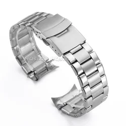 Sleek Stainless Steel Adjustable Watch Strap - Universal Replacement Band - 22mm (Silver - Curved End)