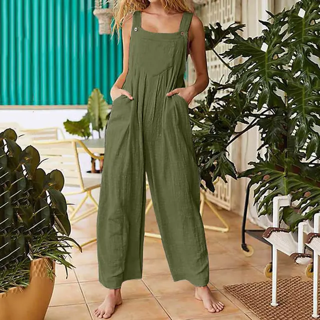Wide Leg Jeans Denim Overalls 2022 New Minimalism Womens Rompers Loose Overalls Women Denim Jumpsuit Summer Casual Jumpsuit 8013 Green