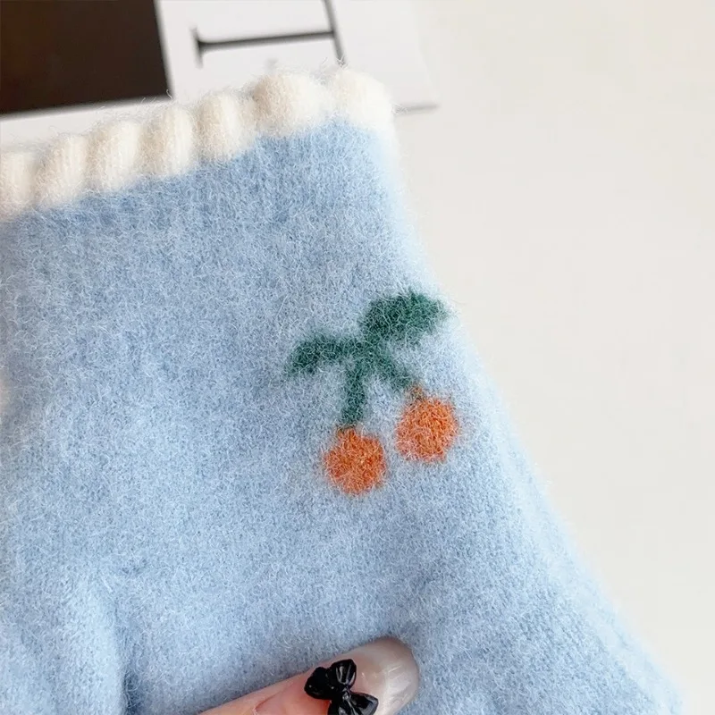 Korean Sweet Cherry Children Kids Warm Gloves Winter Windproof Thicken Boys Girls Kids Cycling Mittens Cute Fashion Baby Gloves