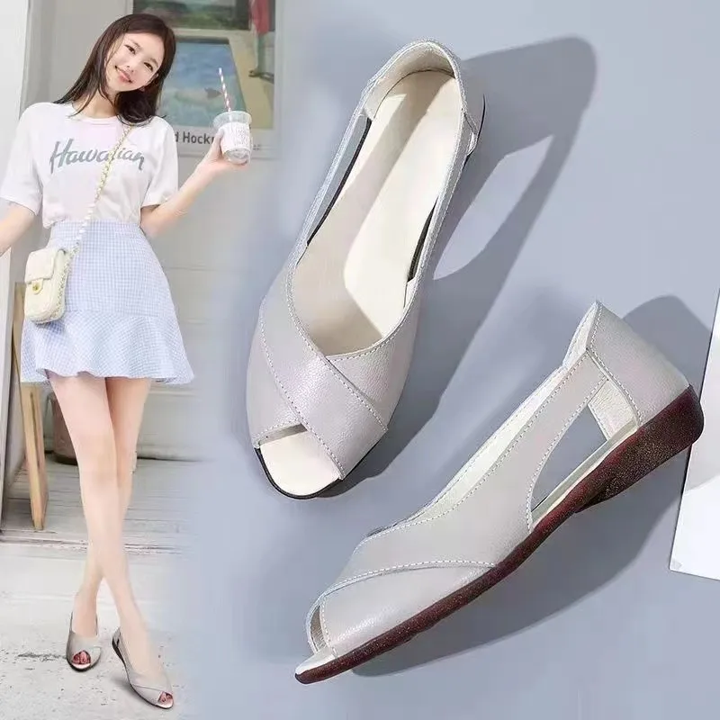 

2023 Summer Women Shoes Woman Fashion Genuine Leather Open Toe Sandals Ladies Casual Platform Wedges Plus Size Sandals