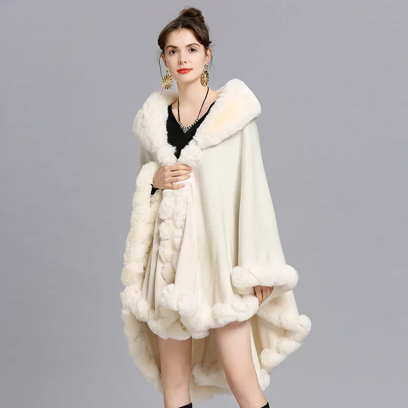 Women's Winter Knit Scarf Shawl with Premium Faux Fur Collar Travel View