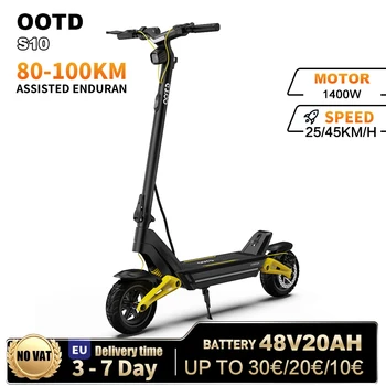 Scooter elettrico OOTD S10 10 pollici Bluetooth Link APP 1400W 48V 20AH 55 KM/H Chilometraggio massimo 70 km Scooter leggero Doppia sospensione