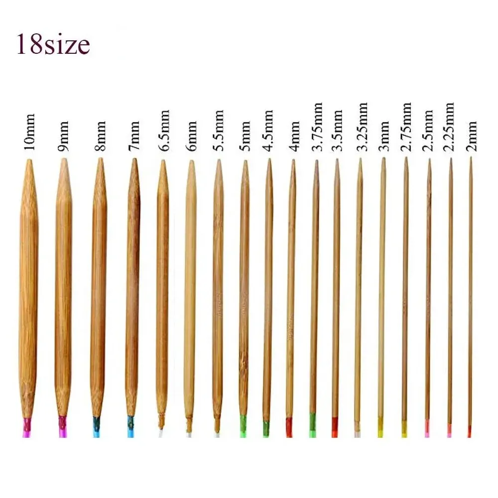 Deluxe Bamboo Knitting Needles Set with Colorful Storage Tube - 18 Pieces, 2mm-10mm