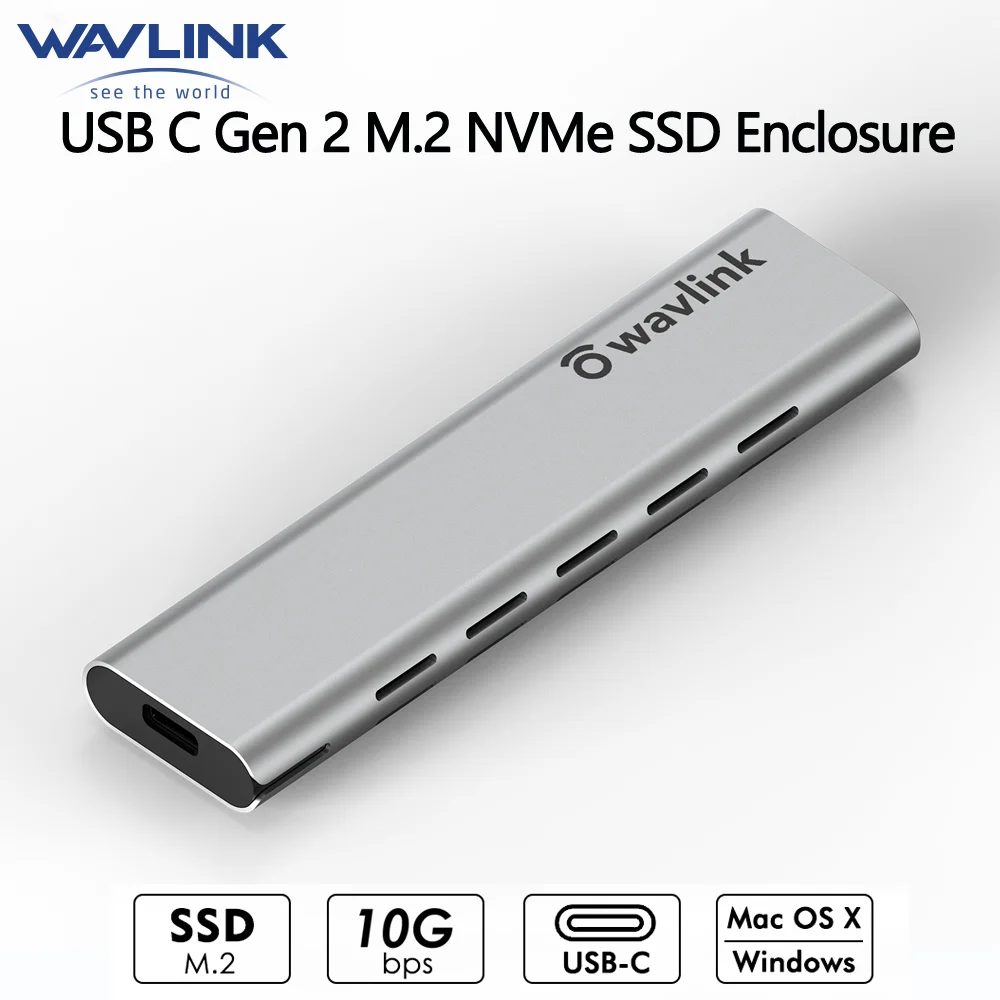 external hard drive protective case Wavlink M2 SSD Case M.2 to USB 3.1 Gen 2 NVMe SSD Enclosure for nvme PCIE UASP M Key NGFF SATA USB C SDD Hard Disk Box Adapter hard disk enclosure 2.5