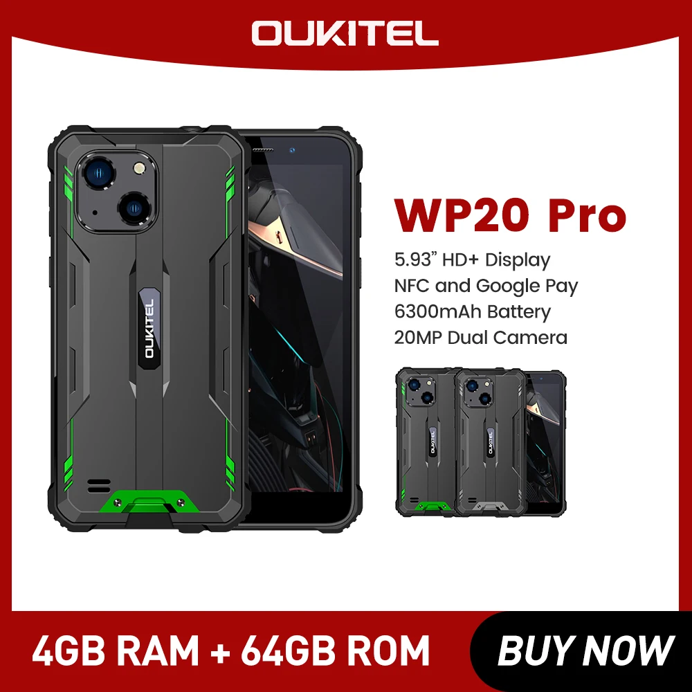 OUKITE WP20 Pro Rugged Smartphone 5.93 4GB+64GB 6300mAh Mobile Phone 20MP Cameras Android 12 Cellphone NFC nfc smartphone huawei nova 2s celular 2160 1080 20mp android 8 0 octa core mobile phone