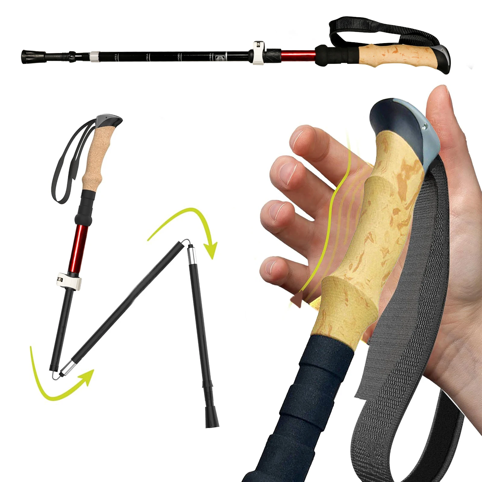 Trekking Poles Carbon Steel Collapsible Telescopic Sticks Lightweight Walking Hiking Stick Climbing Stick 6