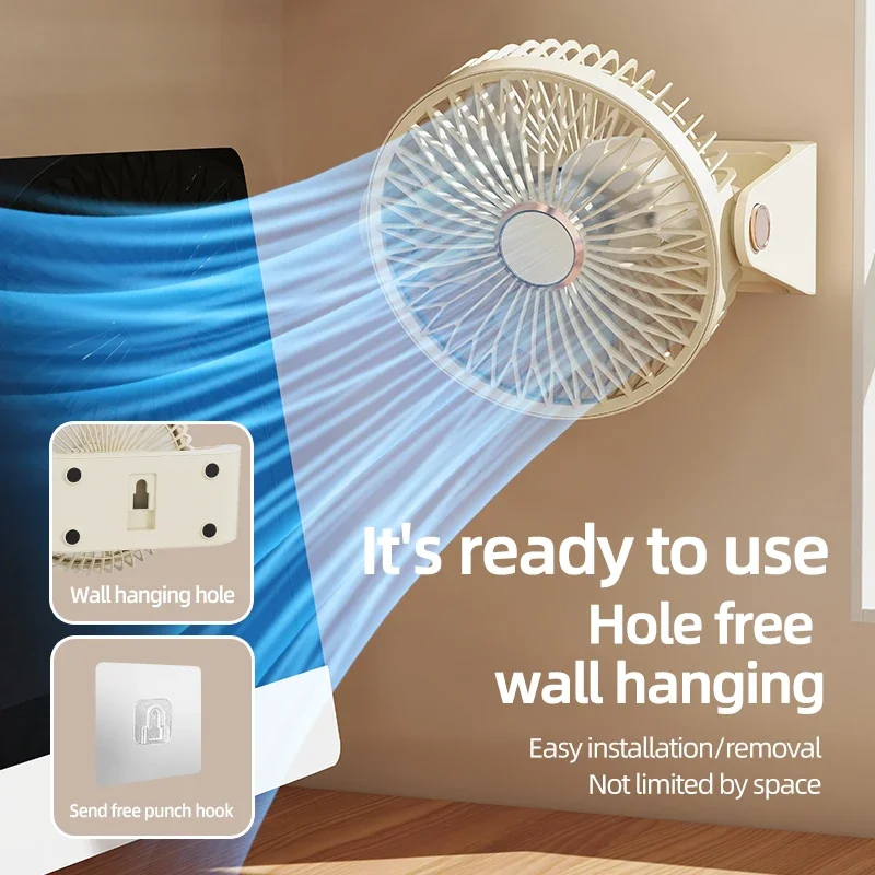 مروحة مكتب معلقة محمولة USB 8H مروحة 90 ° مروحة تب...