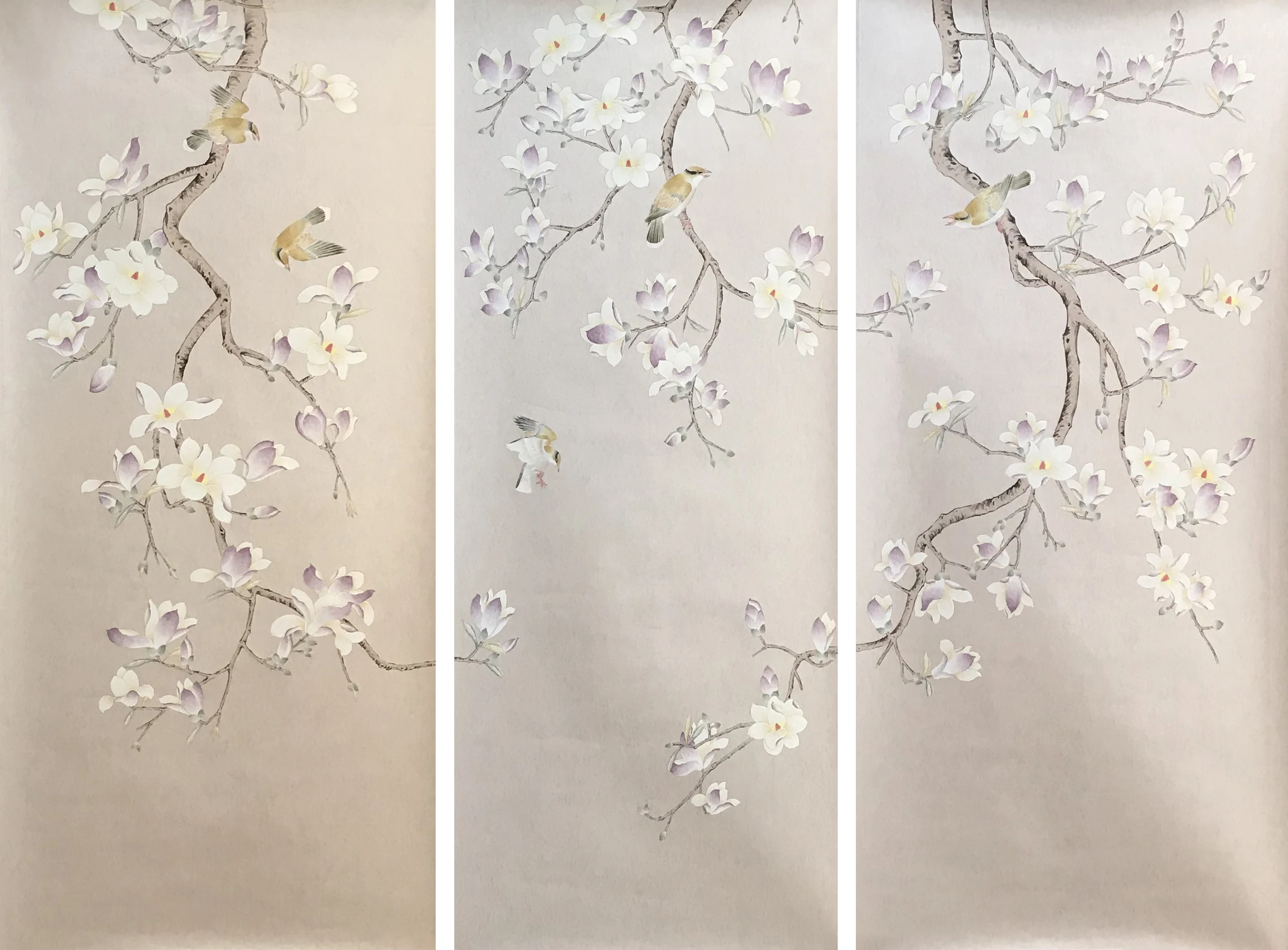 Hand-Made wallpapers silk Hand-Painted Mangnolias For Villa/Apartment/Living room/bedroom/diningroom/Sofa/TV wallcovering