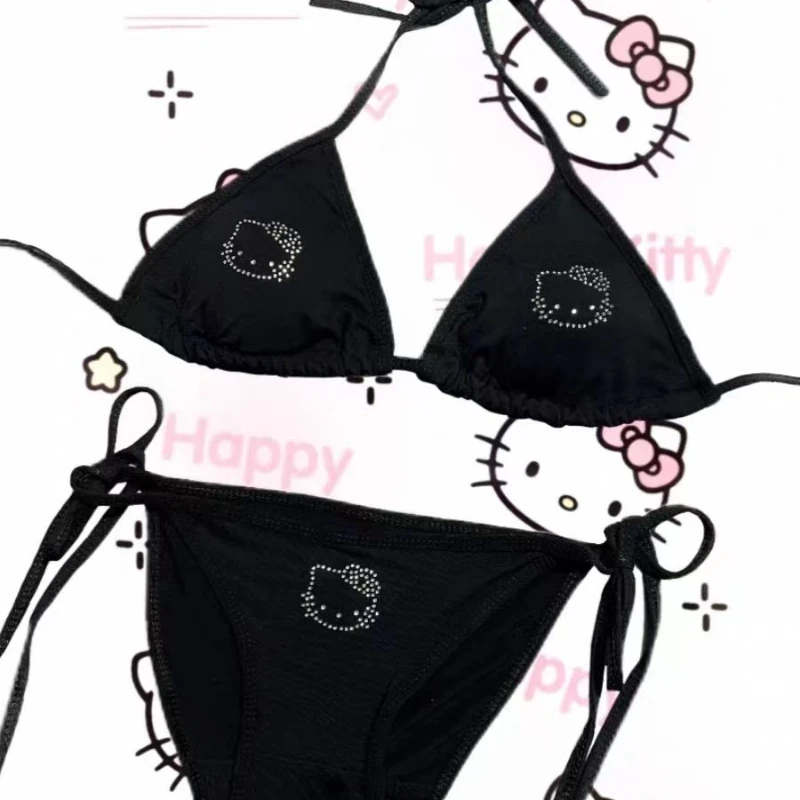 

Kawai Hello Kitty Diamond Bikini Set Y2K Cartoon Sanrio Hottie Girls Suspender Bra Underwear Set Sexy Cute Triangle Cup Swimsuit