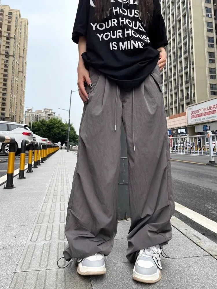 New High Street Retro Paratrooper Cargo Pants Men and Women Korean Fashion Streetwear Drawstring Loose Straight Wide Leg Pants