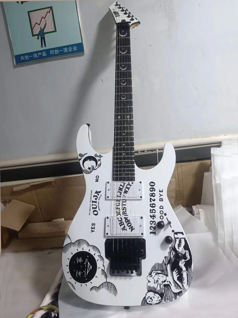 High-quality ES P Guitar Custom Shop ,White KH-2 Ouija Kirk Hammett Cynthia Electric Guitar,Floyd Rose Vibrato Bridge